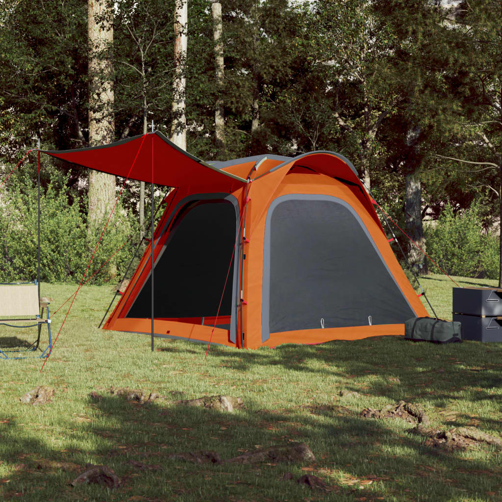 vidaXL Camping Tent 4-Person Grey and Orange Quick Release Waterproof