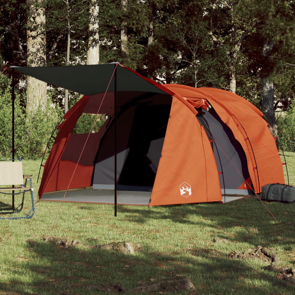 vidaXL Camping Tent Tunnel 4-Person Grey and Orange Waterproof