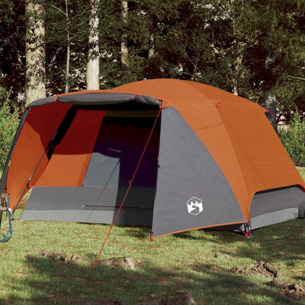 vidaXL Family Tent with Porch 6-Person Grey and Orange Waterproof