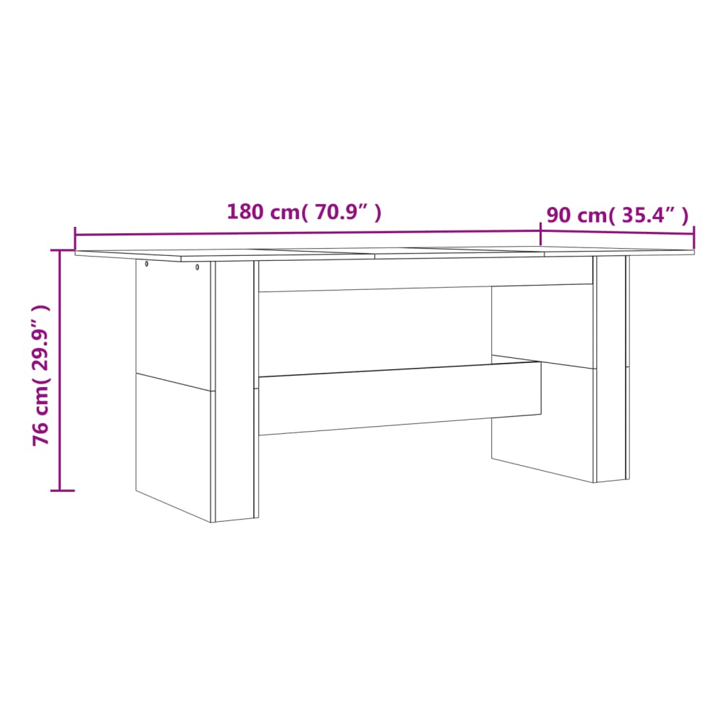 vidaXL Dining Table Brown Oak 180x90x76 cm Engineered Wood