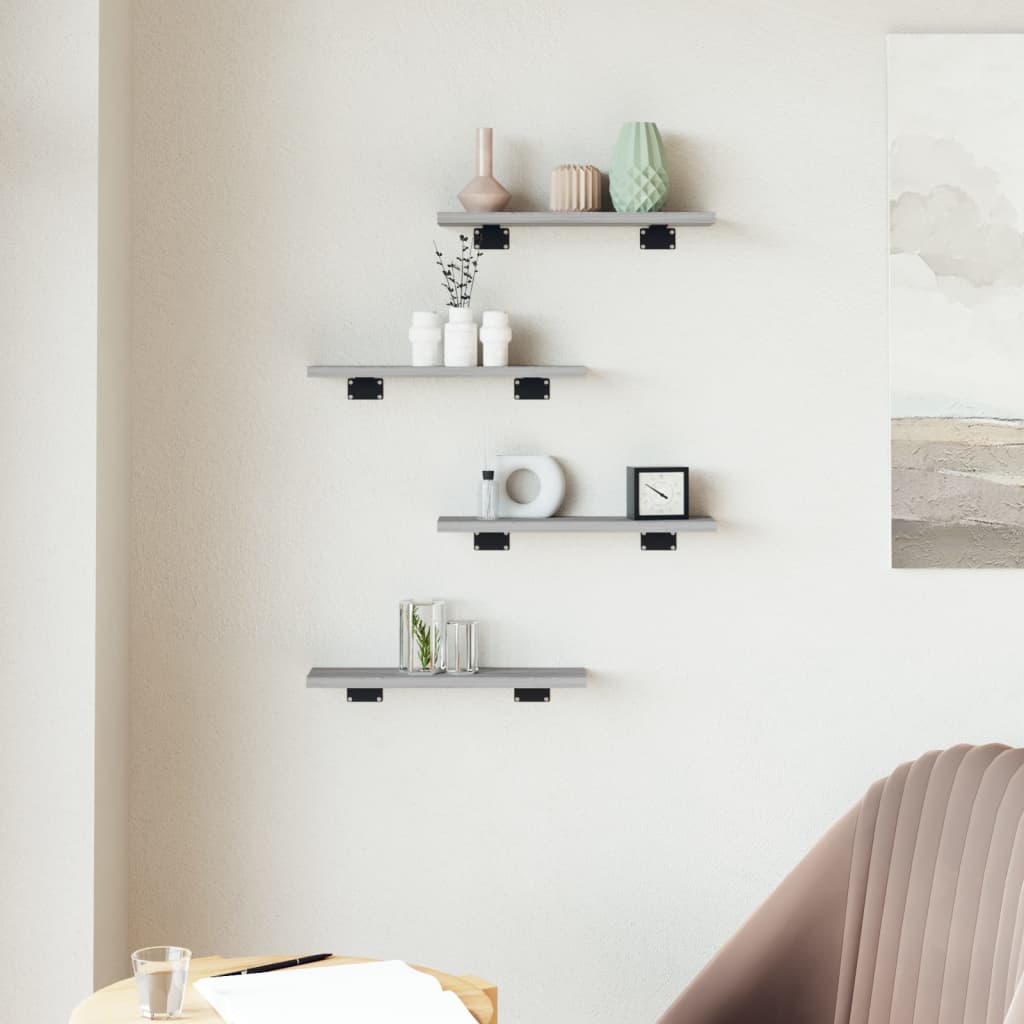 Wall Shelves 4 pcs Grey Sonoma 40x10x1,5 cm Engineered Wood