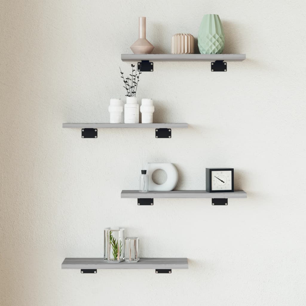 Wall Shelves 4 pcs Grey Sonoma 40x10x1,5 cm Engineered Wood
