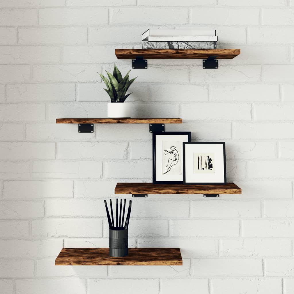 vidaXL Wall Shelves 4 pcs Smoked Oak 40x20x1.5 cm Engineered Wood