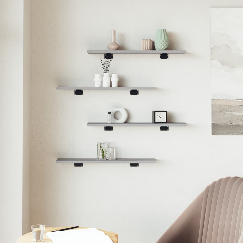 vidaXL Wall Shelves 4 pcs Grey Sonoma 60x10x1.5 cm Engineered Wood