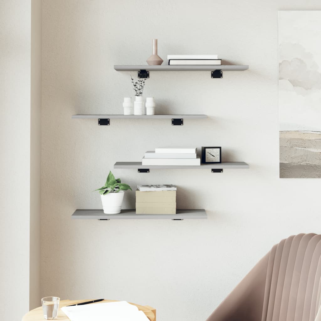 Wall Shelves 4 pcs Grey Sonoma 60x20x1,5 cm Engineered Wood