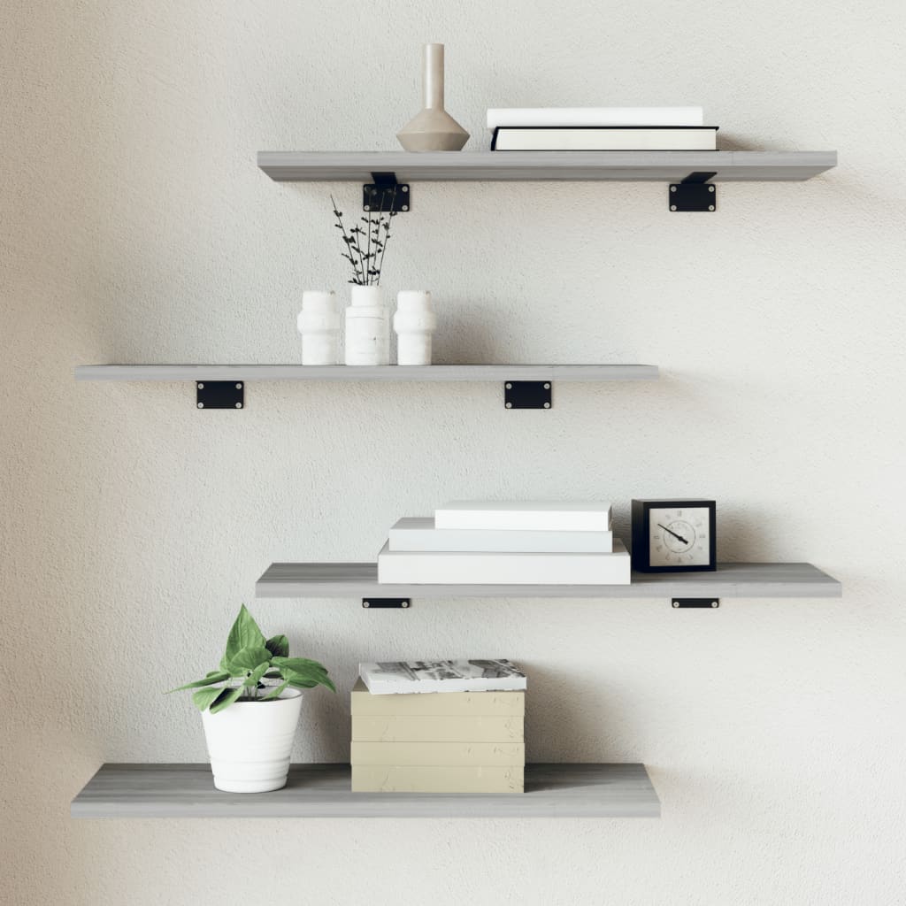 Wall Shelves 4 pcs Grey Sonoma 60x20x1,5 cm Engineered Wood
