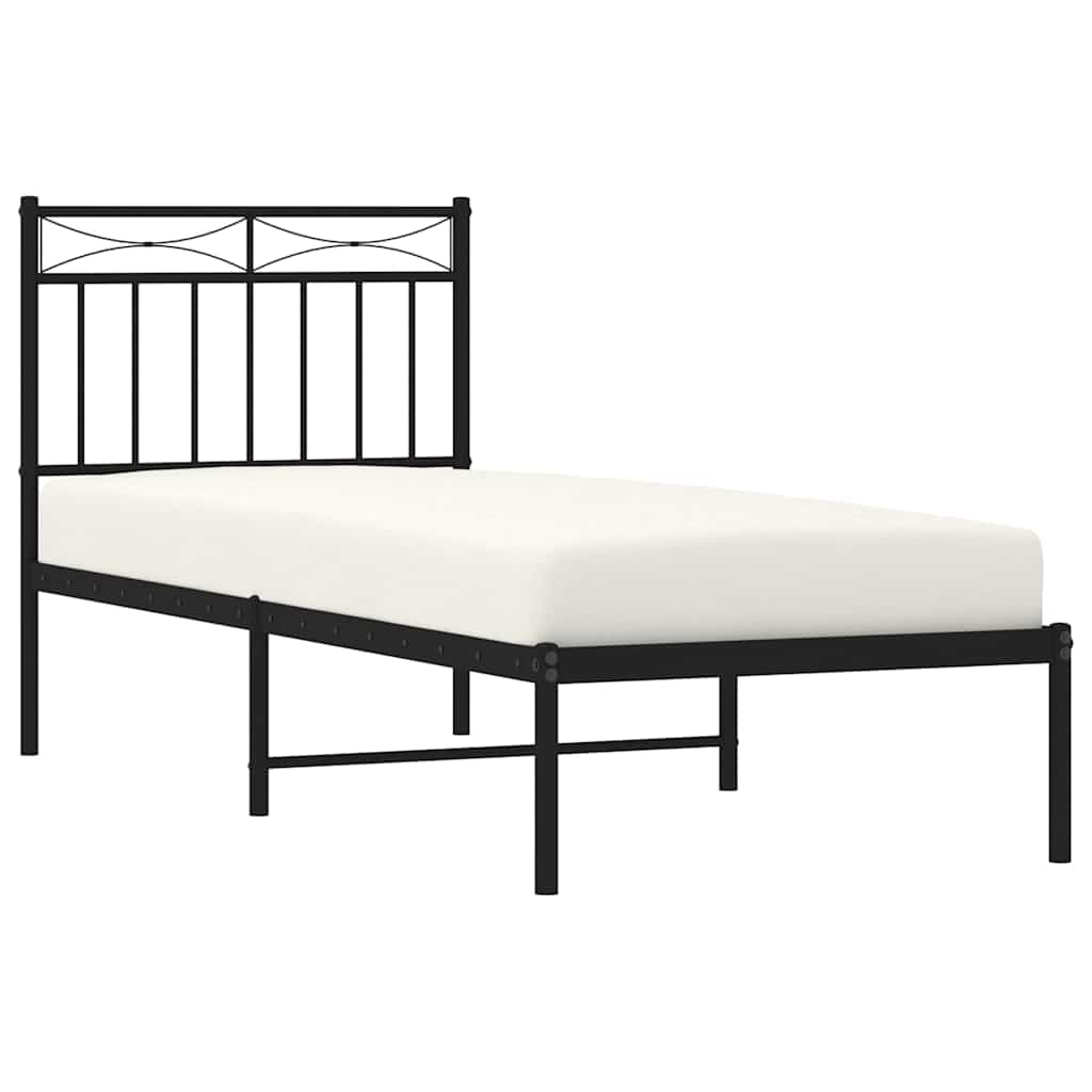 Metal Bed Frame without Mattress with Headboard Black 75x190cm