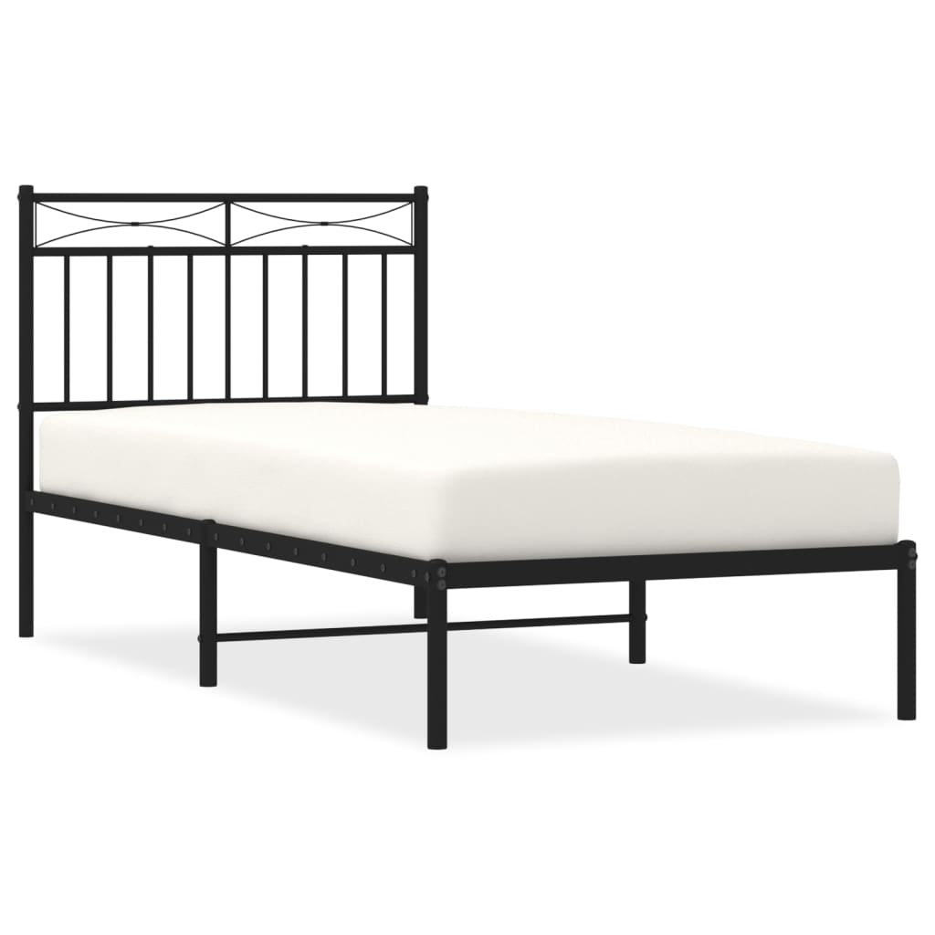 Metal Bed Frame without Mattress with Headboard Black 90x190cm
