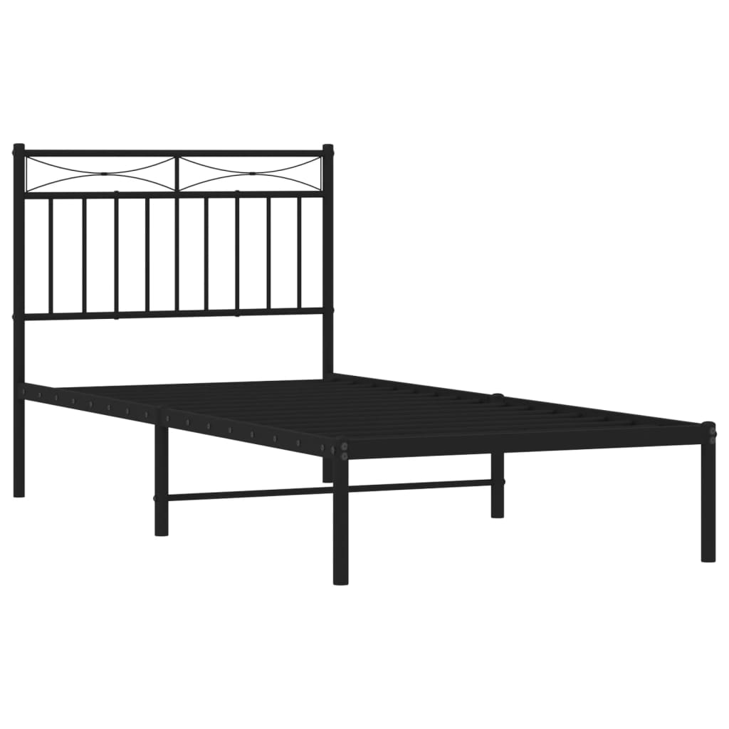 Metal Bed Frame without Mattress with Headboard Black 90x190cm