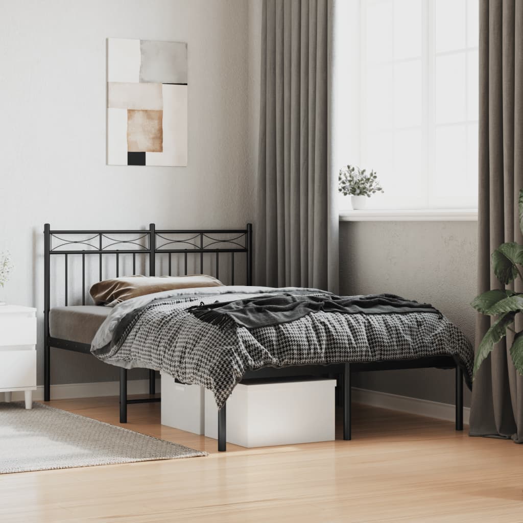 Metal Bed Frame without Mattress with Headboard Black 120x190cm