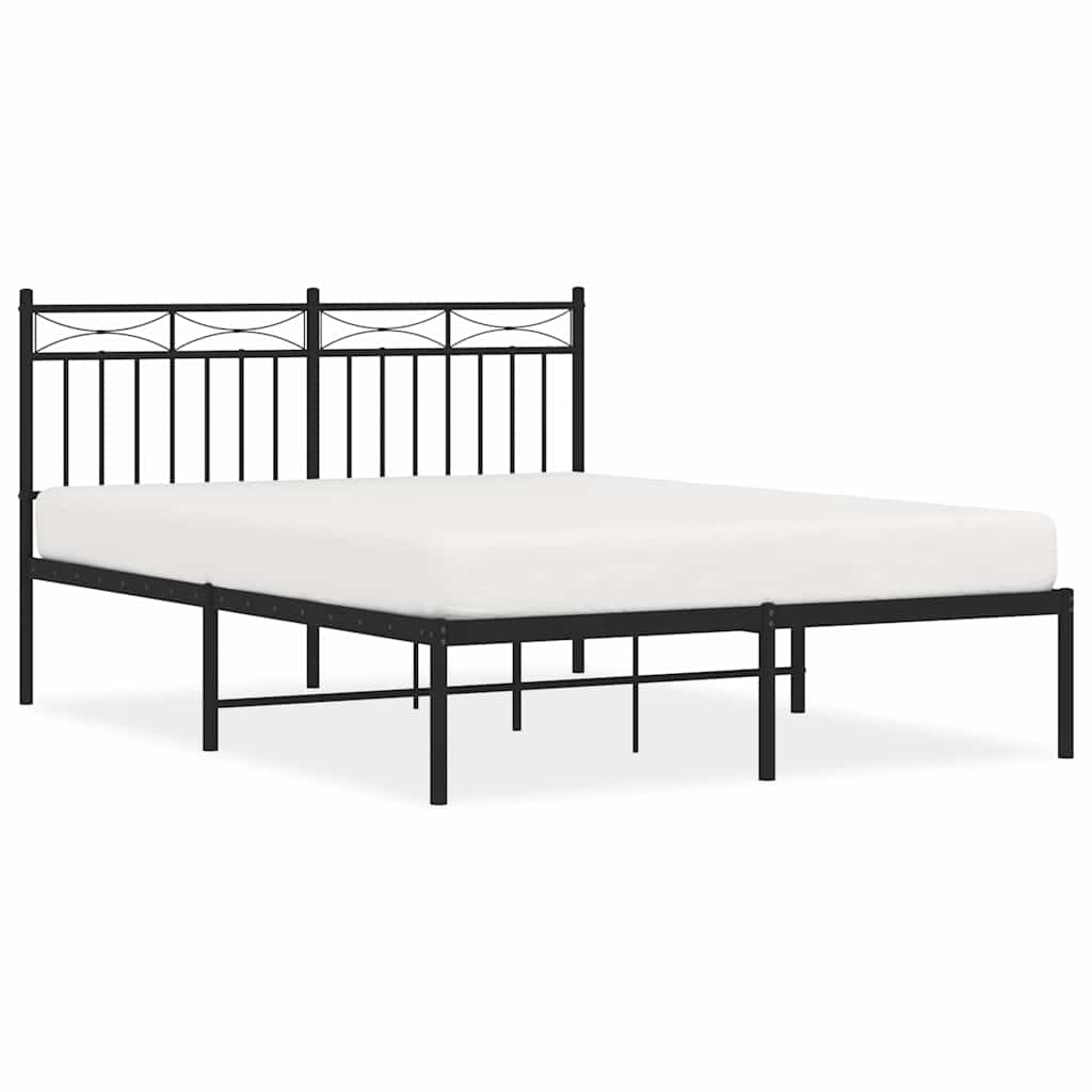 Metal Bed Frame without Mattress with Headboard Black 135x190cm