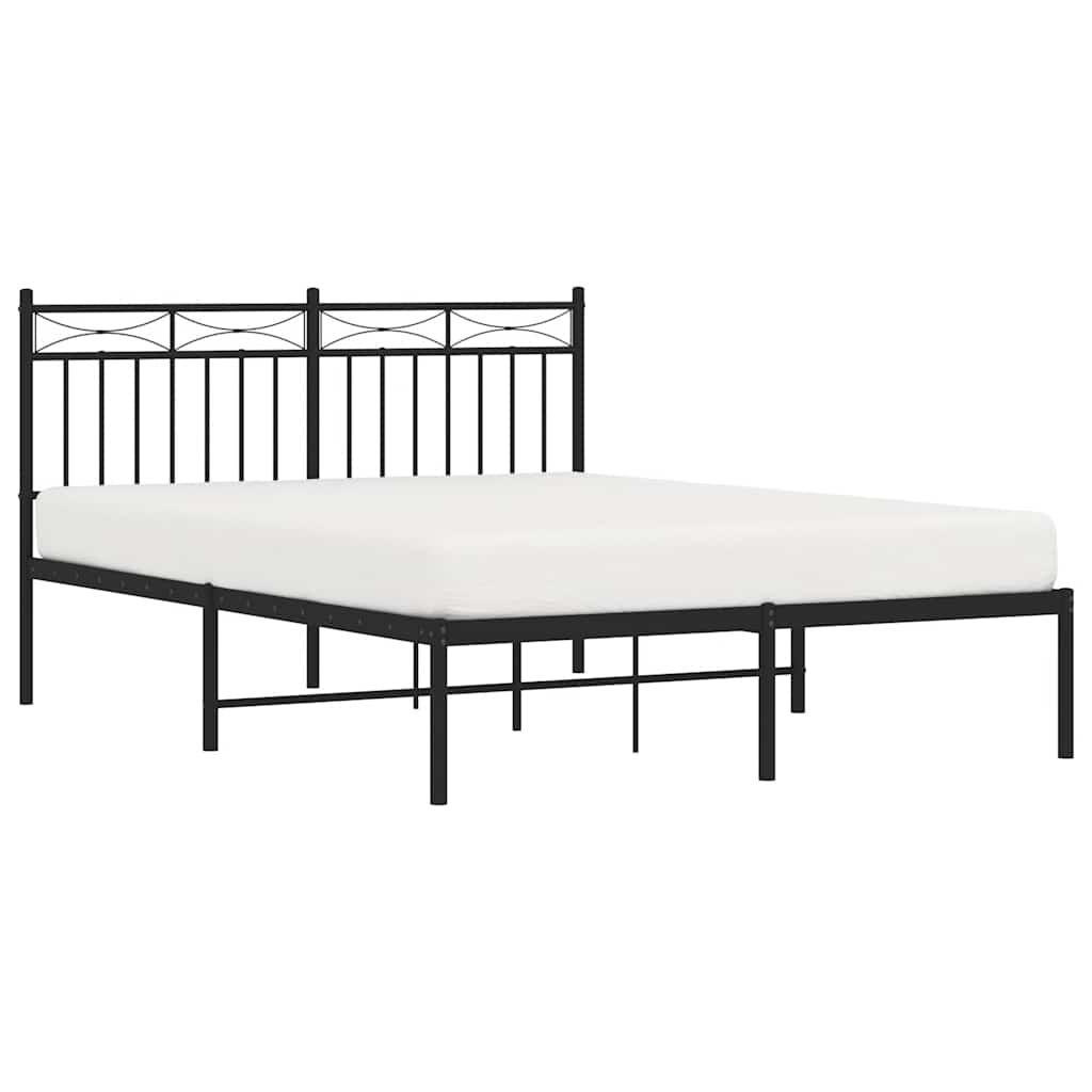 Metal Bed Frame without Mattress with Headboard Black 135x190cm