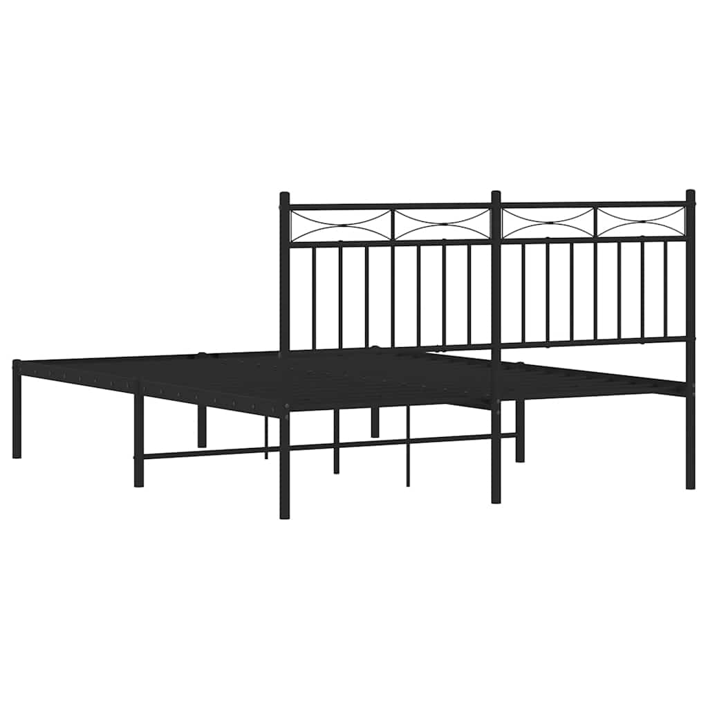 Metal Bed Frame without Mattress with Headboard Black 135x190cm