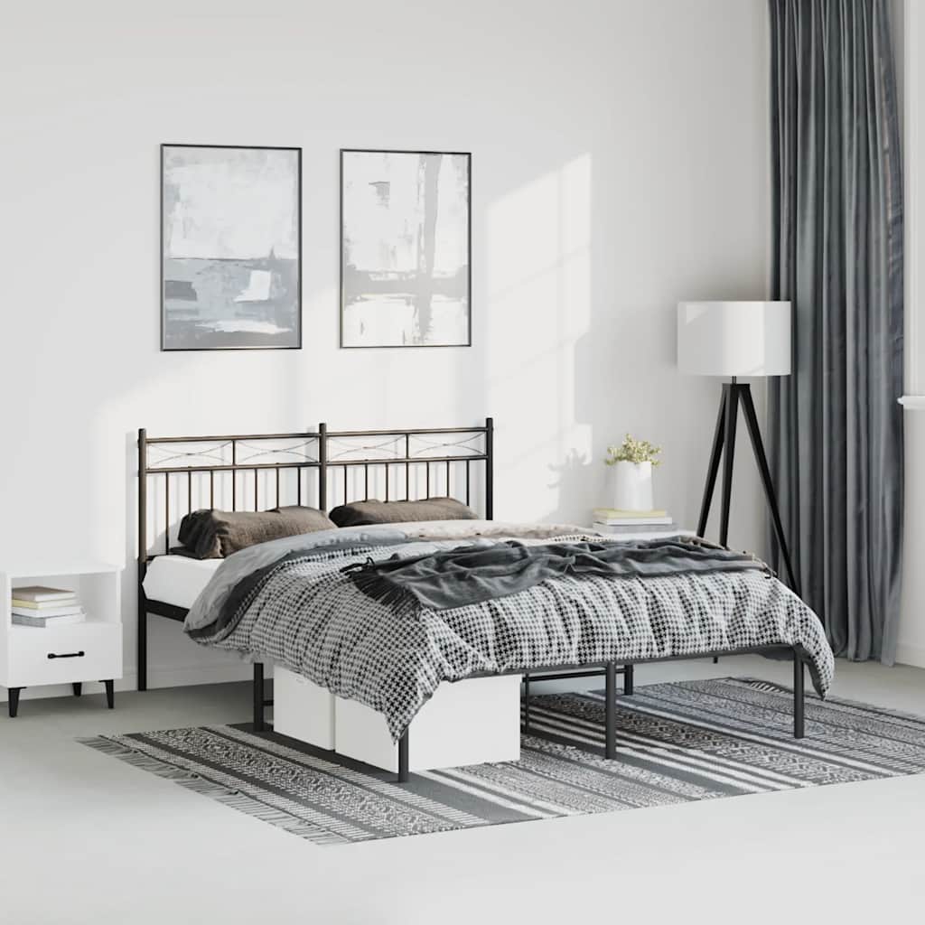 Metal Bed Frame without Mattress with Headboard Black 135x190cm