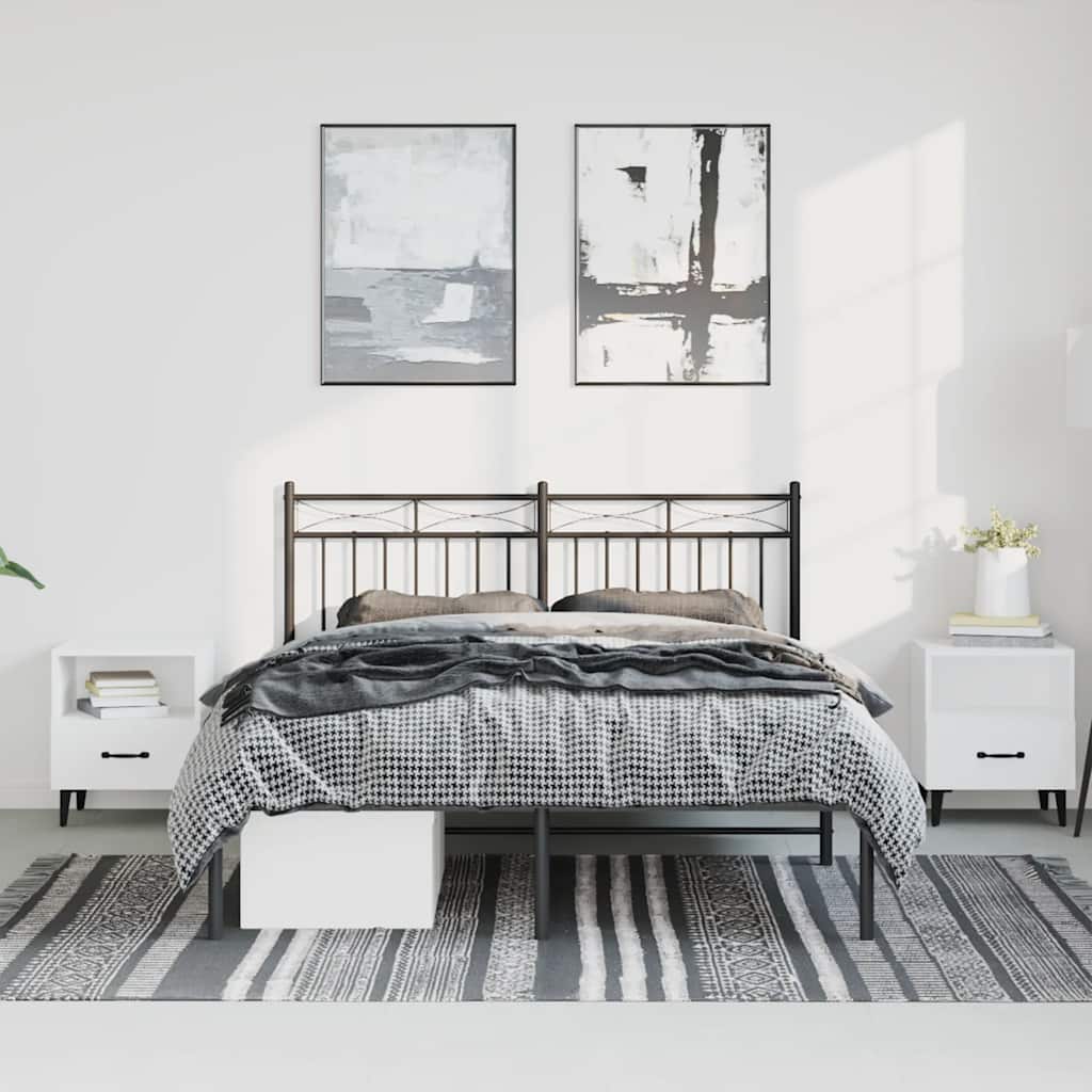 Metal Bed Frame without Mattress with Headboard Black 150x200cm