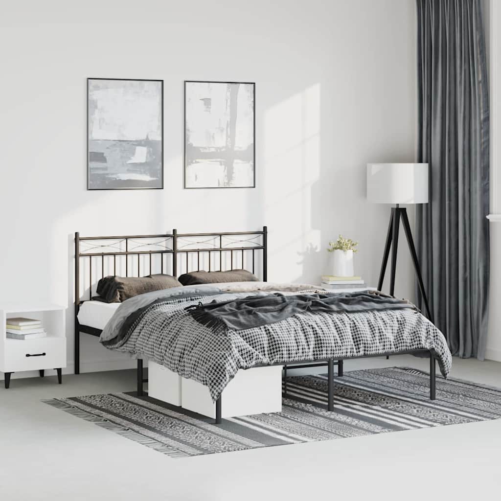 Metal Bed Frame without Mattress with Headboard Black 150x200cm