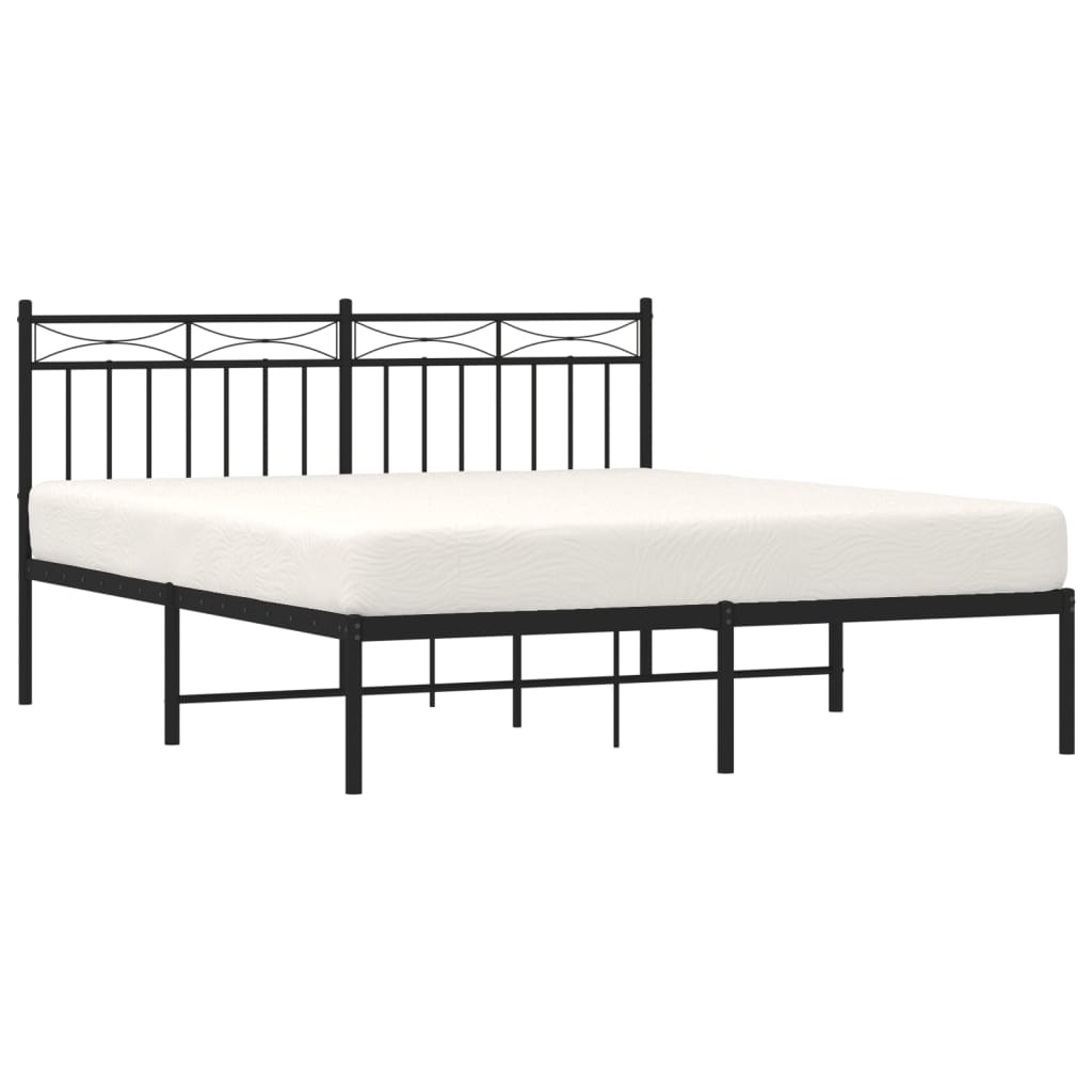 vidaXL Metal Bed Frame without Mattress with Headboard Black 160x200cm