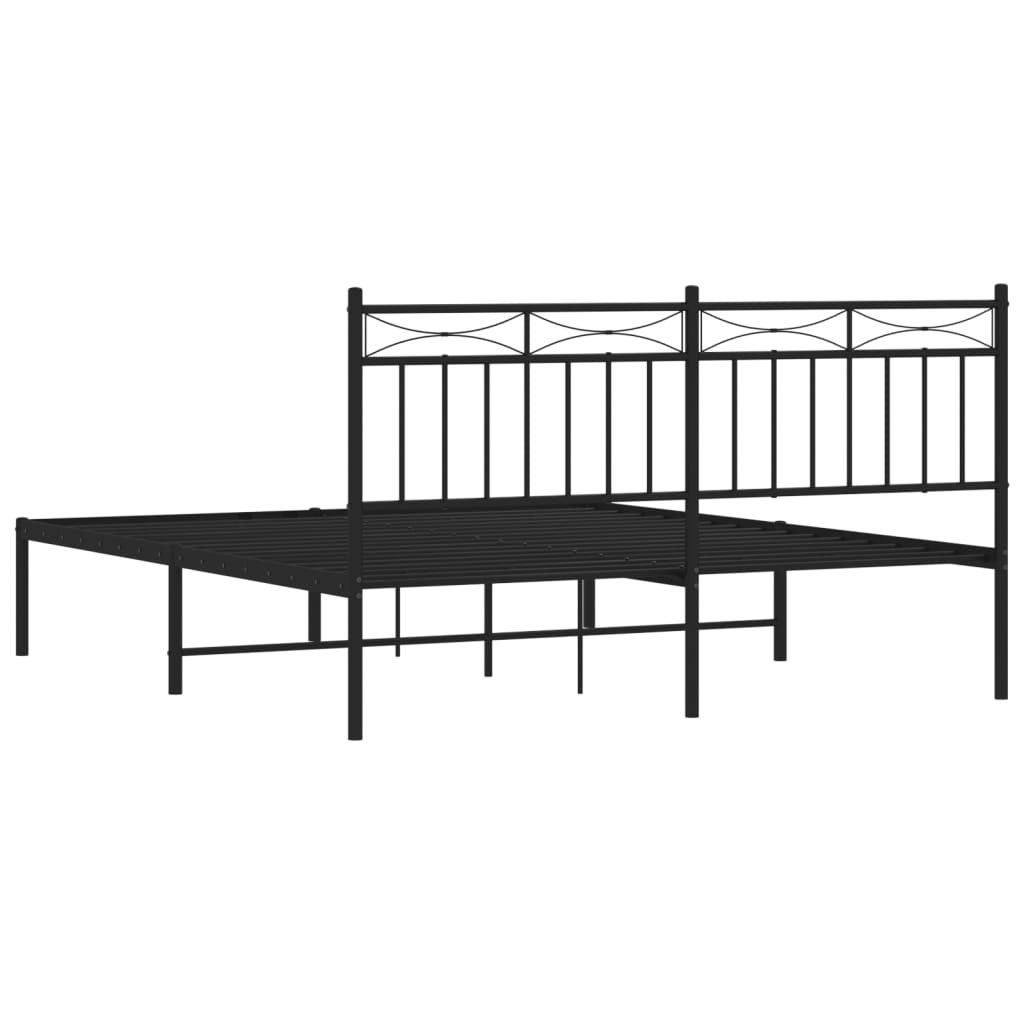 vidaXL Metal Bed Frame without Mattress with Headboard Black 160x200cm