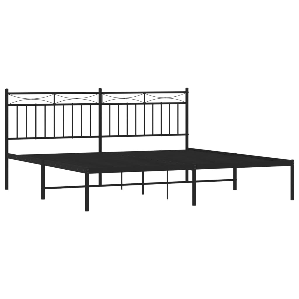 Metal Bed Frame without Mattress with Headboard Black 180x200cm