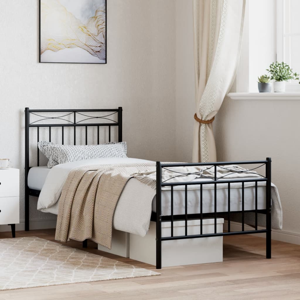 Metal Bed Frame without Mattress with Footboard Black 80x200cm