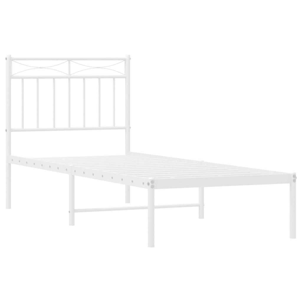 Metal Bed Frame without Mattress with Headboard White 75x190cm