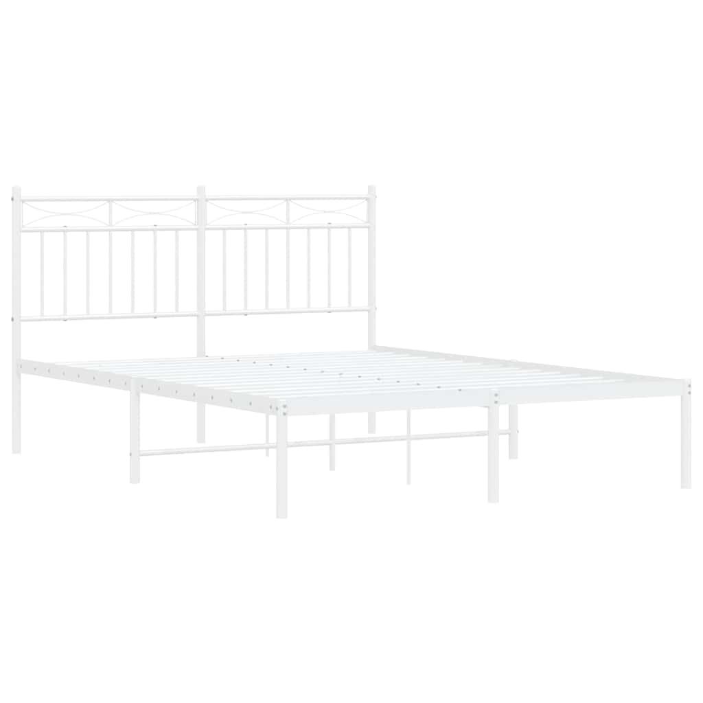 Metal Bed Frame without Mattress with Headboard White 135x190cm