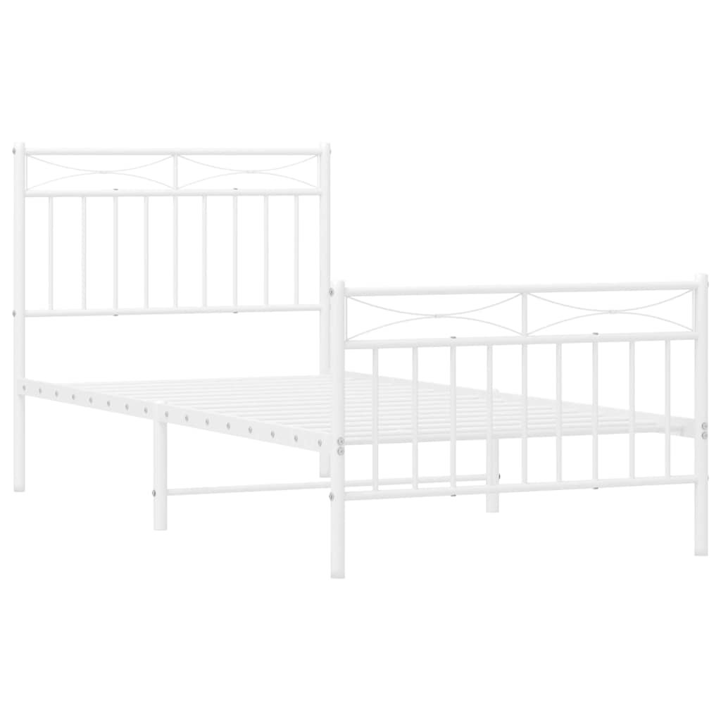 Metal Bed Frame without Mattress with Footboard White 90x190cm
