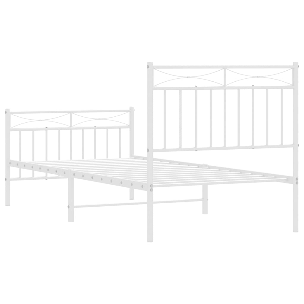 Metal Bed Frame without Mattress with Footboard White 90x190cm