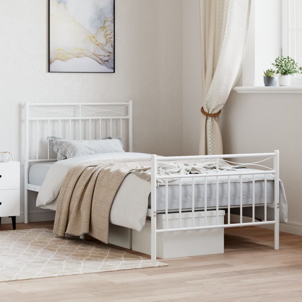 Metal Bed Frame without Mattress with Footboard White 90x200cm