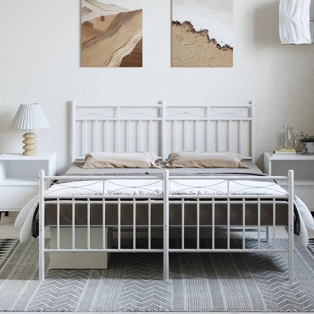 Metal Bed Frame without Mattress with Footboard White 135x190cm
