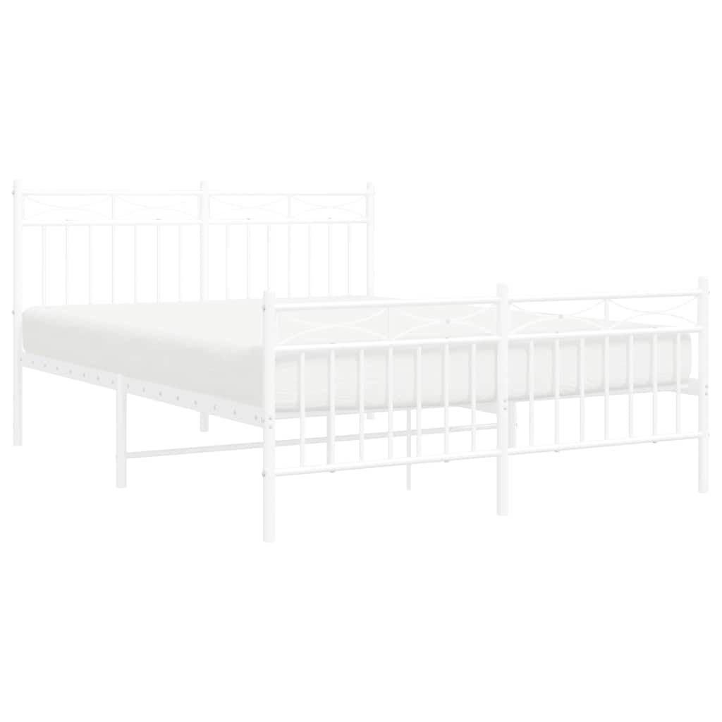 Metal Bed Frame without Mattress with Footboard White 135x190cm