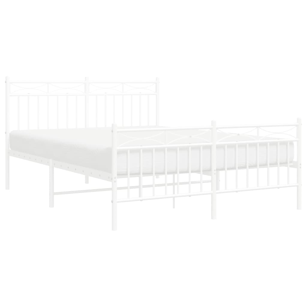 Metal Bed Frame without Mattress with Footboard White 140x190cm