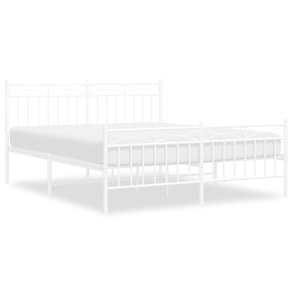 vidaXL Metal Bed Frame without Mattress with Footboard White 150x200cm