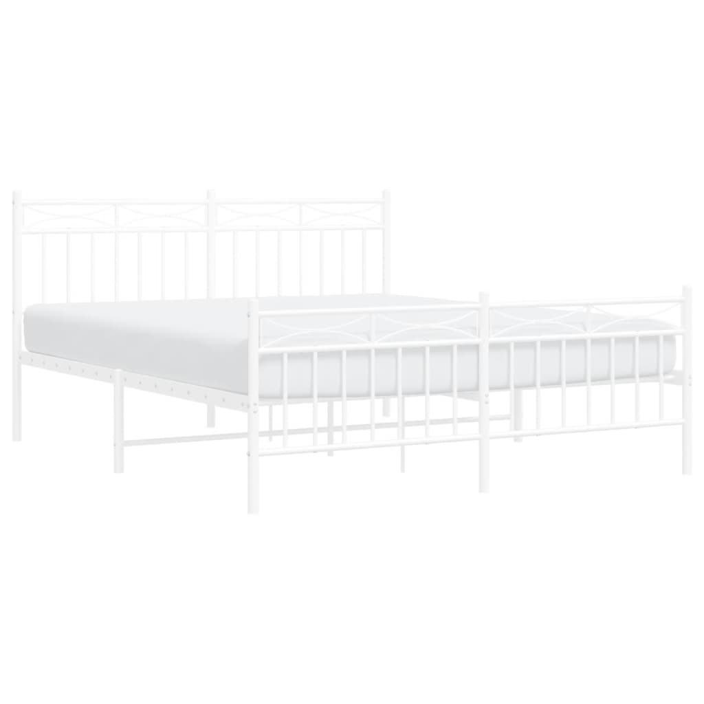 vidaXL Metal Bed Frame without Mattress with Footboard White 150x200cm