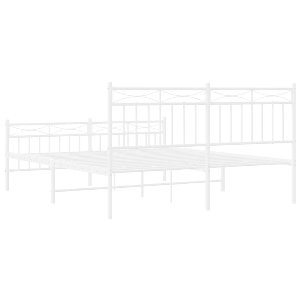 vidaXL Metal Bed Frame without Mattress with Footboard White 150x200cm