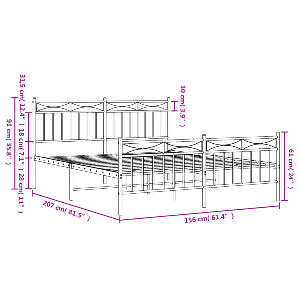 vidaXL Metal Bed Frame without Mattress with Footboard White 150x200cm