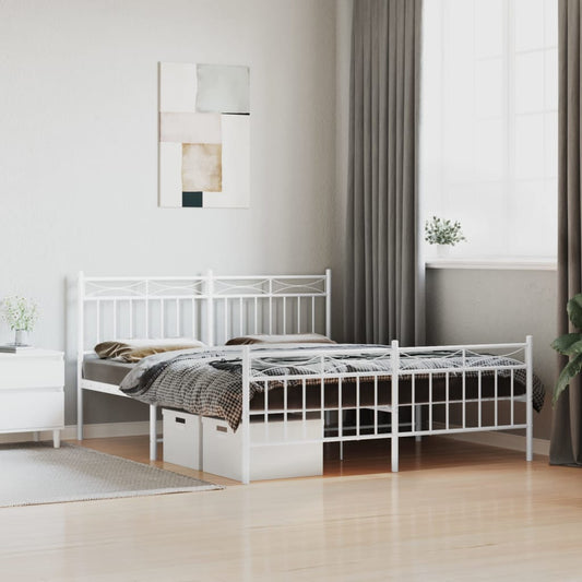 vidaXL Metal Bed Frame without Mattress with Footboard White 150x200cm