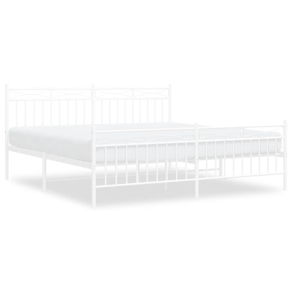 vidaXL Metal Bed Frame without Mattress with Footboard White 180x200cm