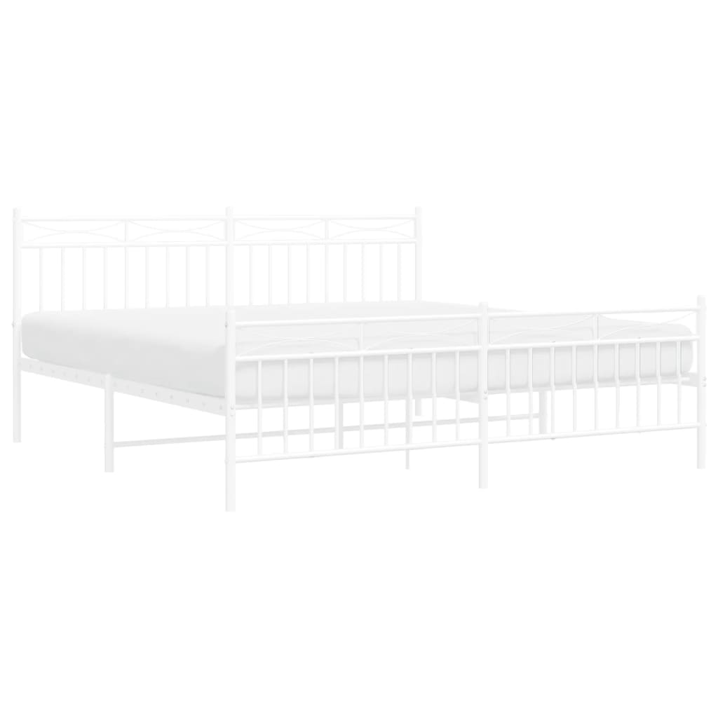 vidaXL Metal Bed Frame without Mattress with Footboard White 180x200cm