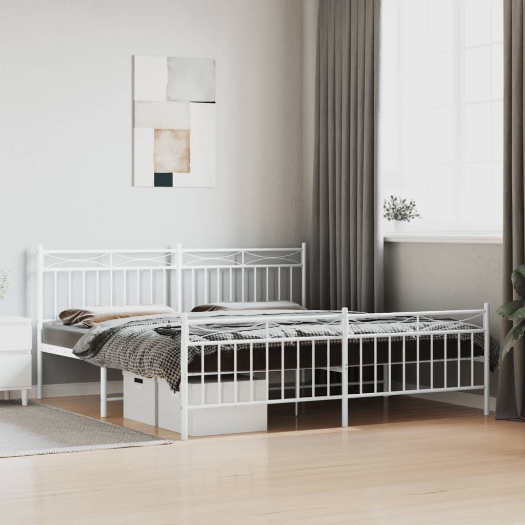 vidaXL Metal Bed Frame without Mattress with Footboard White 180x200cm