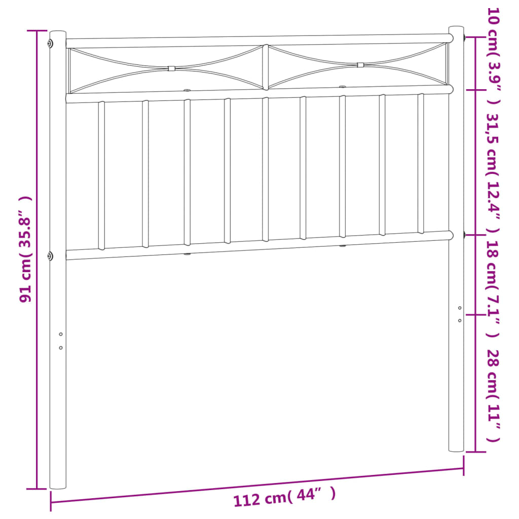 vidaXL Metal Headboard White 107 cm