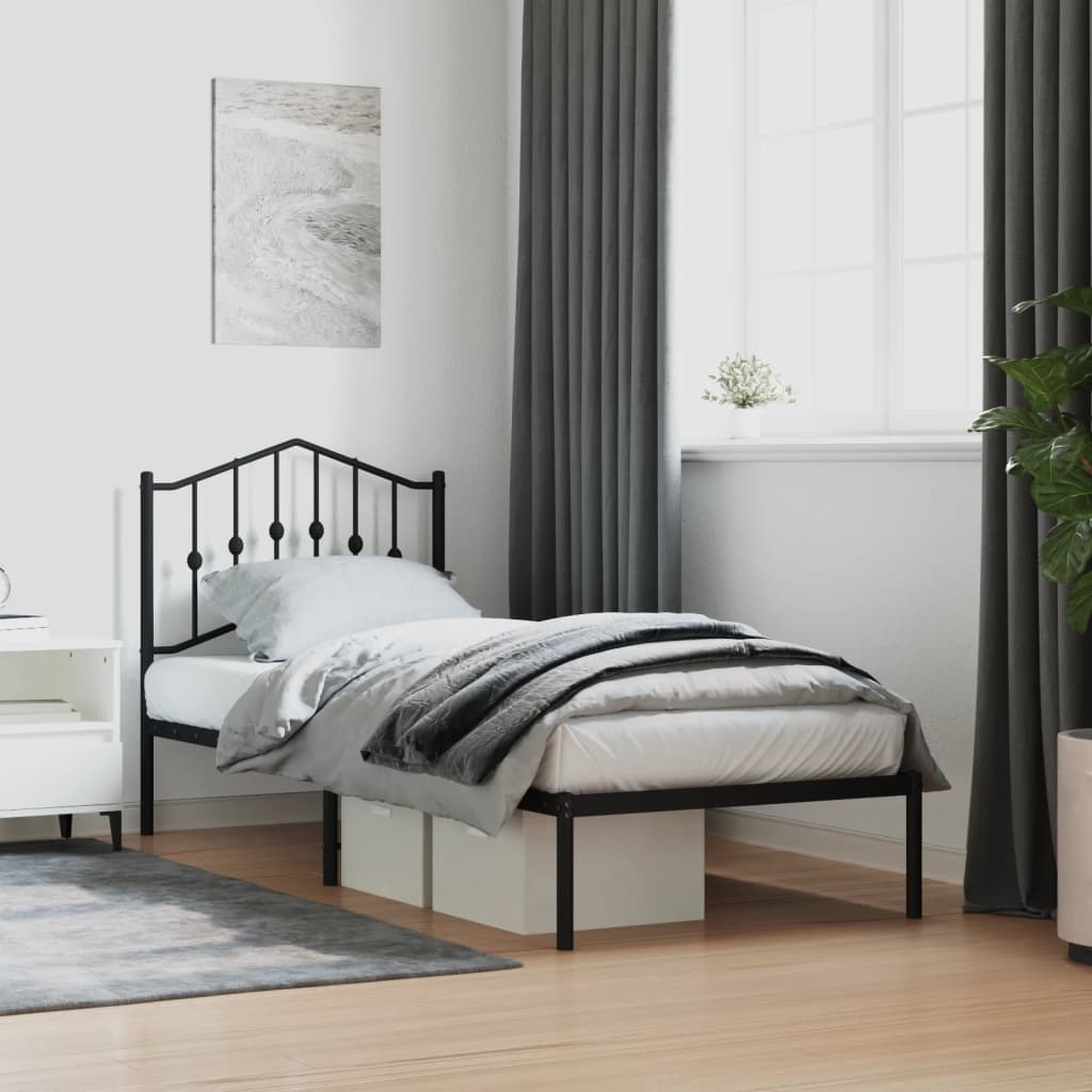 vidaXL Metal Bed Frame without Mattress with Headboard Black 80x200cm