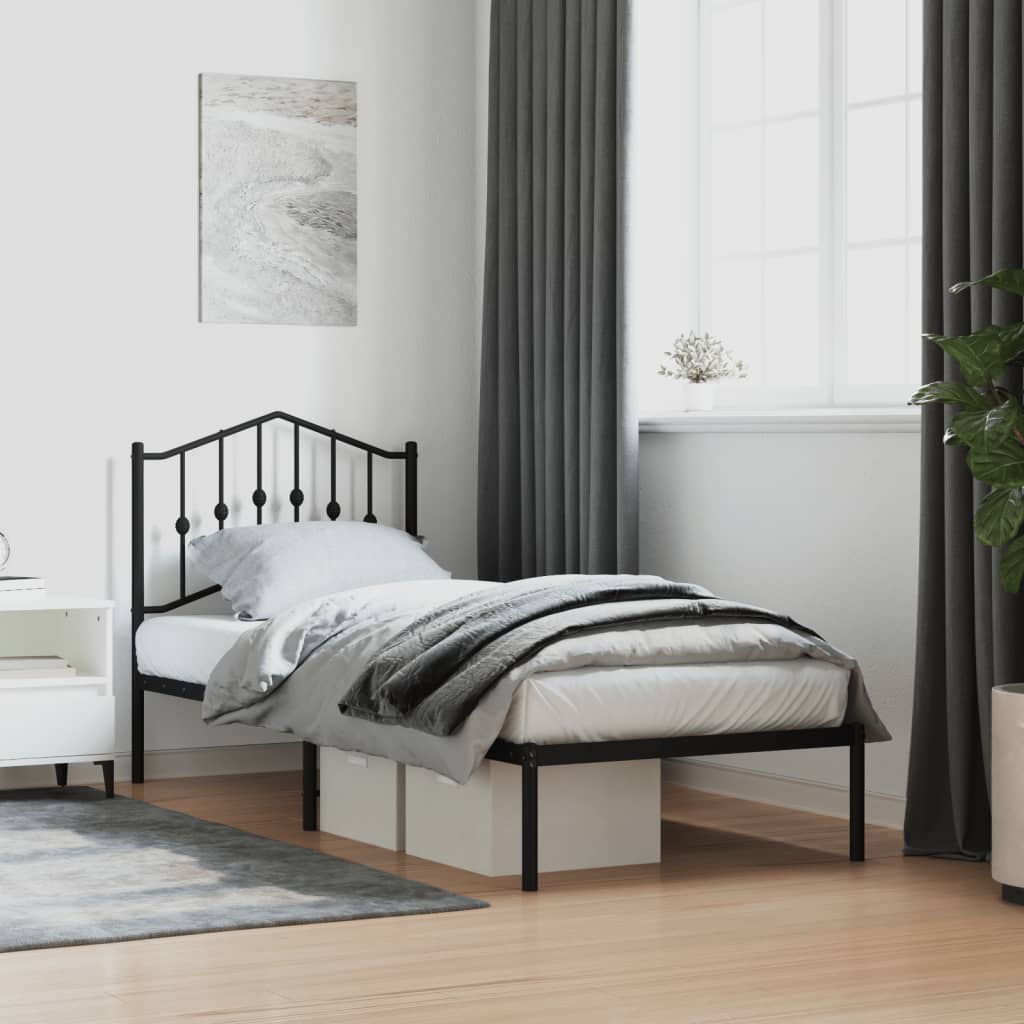 vidaXL Metal Bed Frame without Mattress with Headboard Black 90x200cm