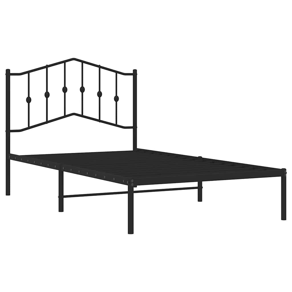 Metal Bed Frame without Mattress with Headboard Black 100x190cm