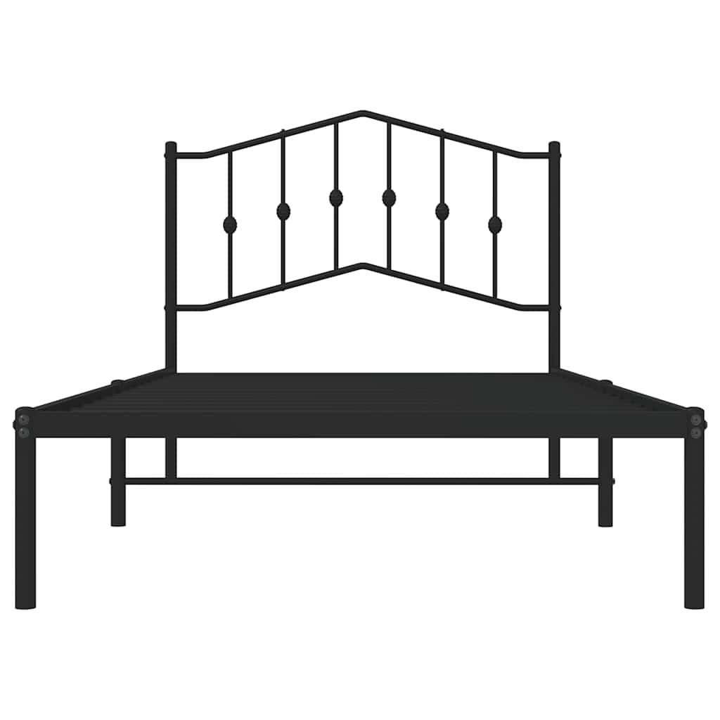 Metal Bed Frame without Mattress with Headboard Black 100x190cm