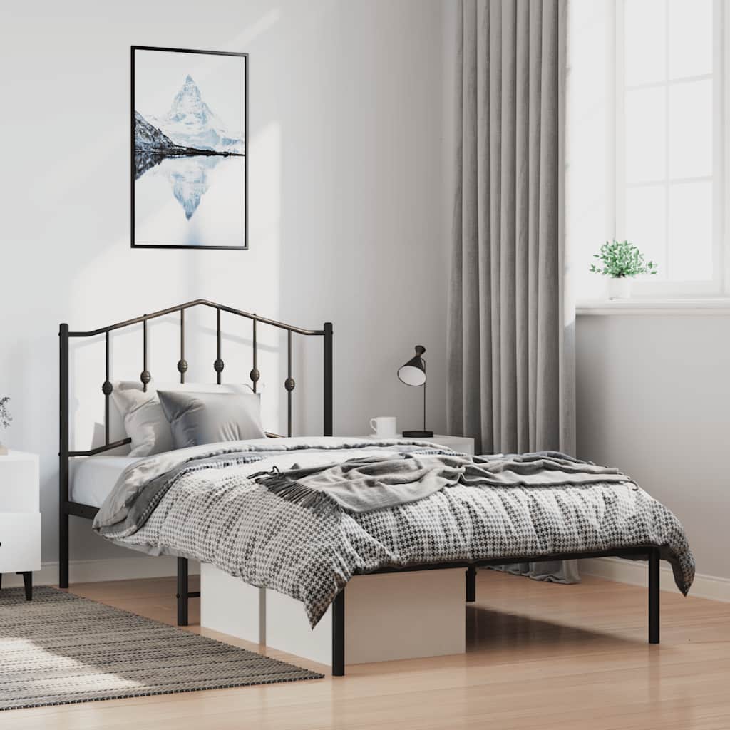 Metal Bed Frame without Mattress with Headboard Black 100x190cm