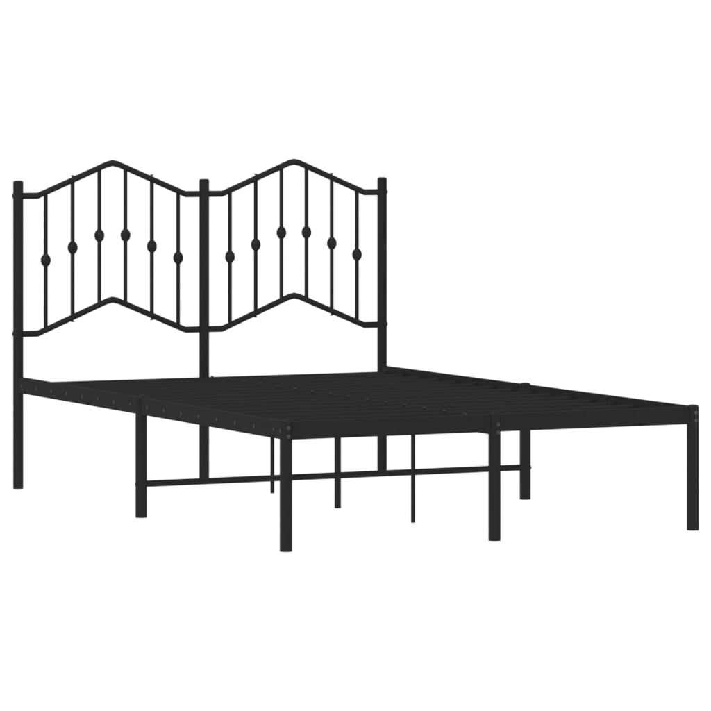Metal Bed Frame without Mattress with Headboard Black 120x190cm