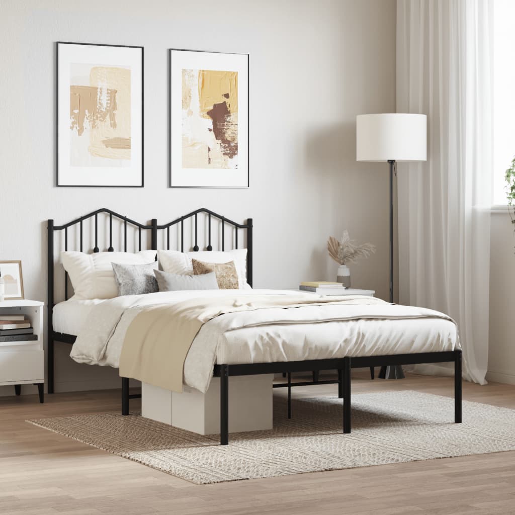 Metal Bed Frame without Mattress with Headboard Black 120x190cm
