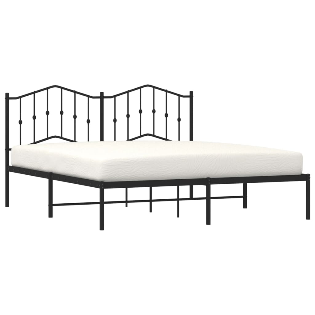 Metal Bed Frame without Mattress with Headboard Black 180x200cm