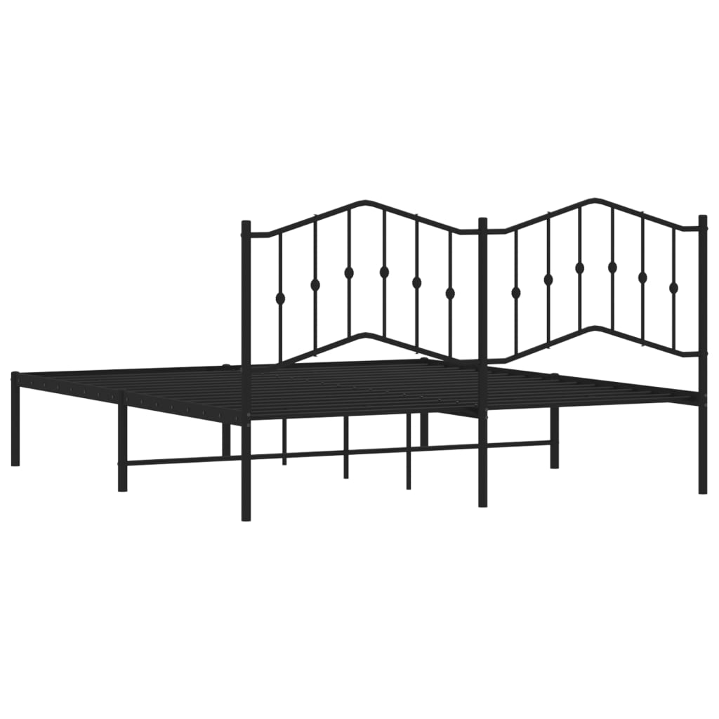 Metal Bed Frame without Mattress with Headboard Black 180x200cm